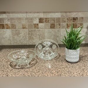 VTG Anchor Hocking Early American Prescut Footed Candy Dish Star & Fan Cut Glass